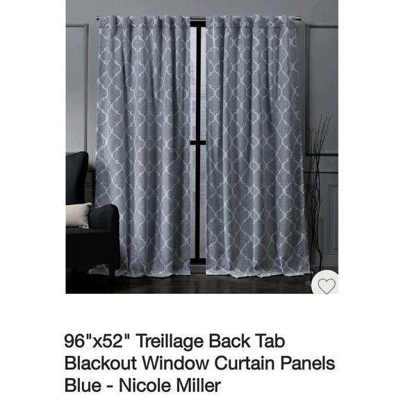 Nicole Miller Other - Nicole Miller Treillage Back Tab Blackout Window Curtain Panels Blue 52"x96" New